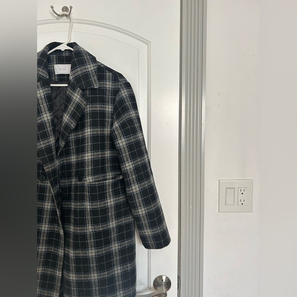 Oak + Fort Plaid Minimalist Long Peat Coat wool blend size extra small - Picture 6 of 12